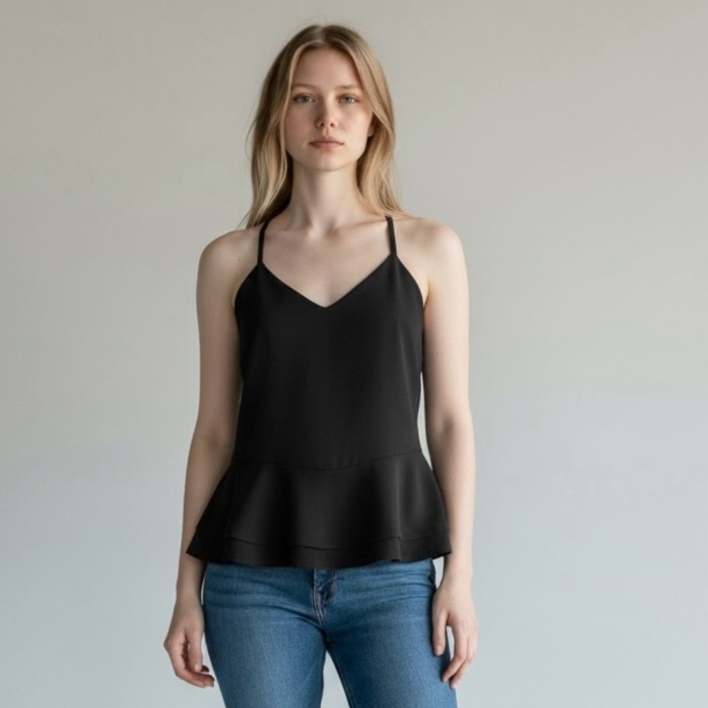 4/$40 Orange Kiss Peplum Style Black with Lace Back Tank Top